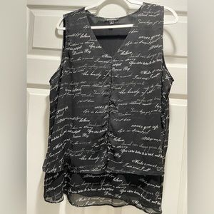 Roz & Ali black sleeveless top with white inspirational script